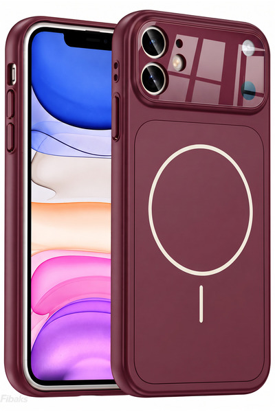 Fibaks iPhone 11 Kılıf 18 Pro Max Burgonya Görünümlü Çevirici Dönüştürücü Kam...