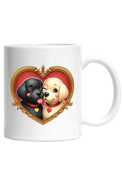 INOVATIX Personalized white mug, a puppy and a dog, heart-shaped frame, gold ...