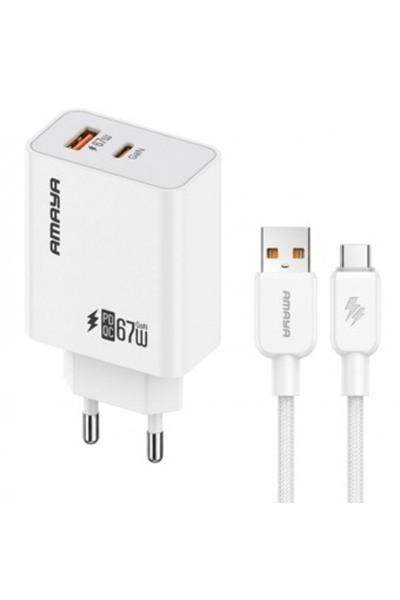 AMAYA Φορτιστής ACW-E72D+C63 67W USB-A & USB Type-C με καλώδιο Type-C Λευκό