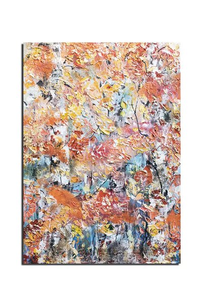 artnova Tablou impasto cu foita de aur pictat manual, Mesteceni in culori cal...