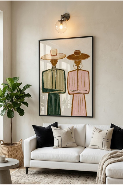 Linacci Tablou cu ramă metalică neagră și sticlă adevărată – Decor boho în nu...