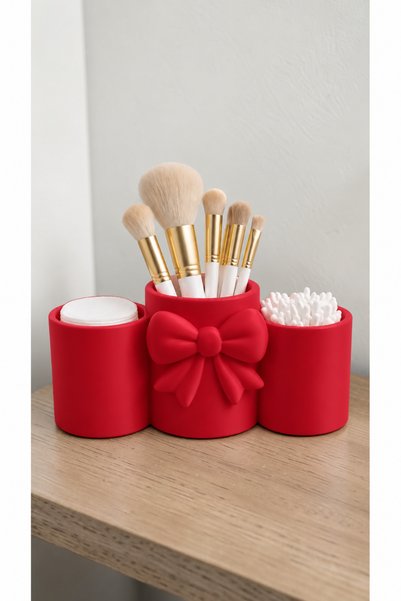 Belupa 3-Compartment Bowknot Detailed Makeup Organizer - Brush Holder, Cotton...