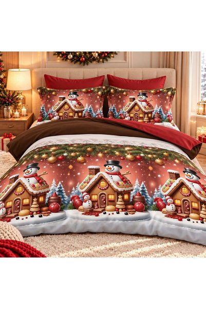 East Comfort Set de lenjerie de pat cu efect 3D de Crăciun, bumbac fin, 6 pie...