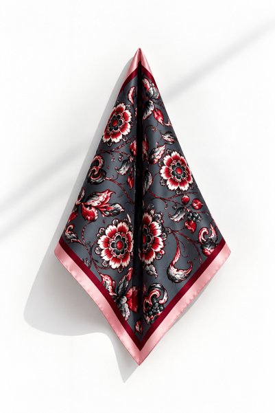 agapi Eșarfă din satin cu model imprimeu floral gri-bordó, 50x50 cm – Eșarfă ...