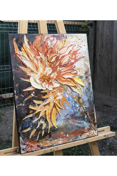 artnova Ръчно рисувана импасто картина, стилизирано цвете, 50x40 см, акрил въ...