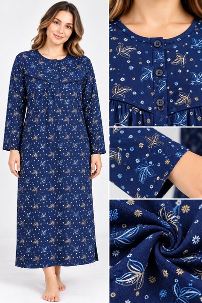 Mecit Pijama قميص نوم نسائي (للأم) كبير الحجم بأكمام طويلة، قميص نوم للأم بنق...