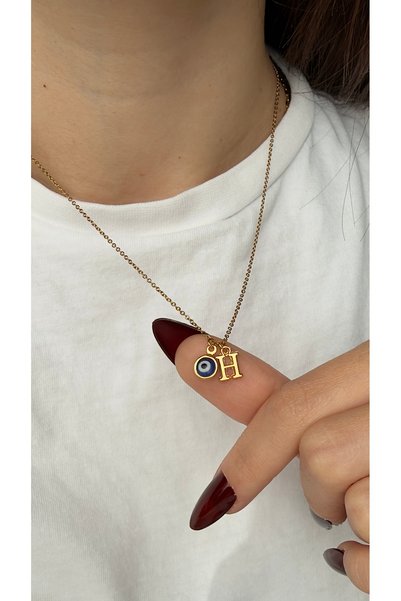 Alya Jewelry Steel Letter Evil Eye Bead Necklace