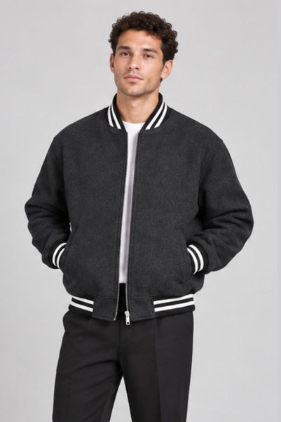 RELAXL Men's Melton College Jacket, Oversized, S–10XL, Anthracite