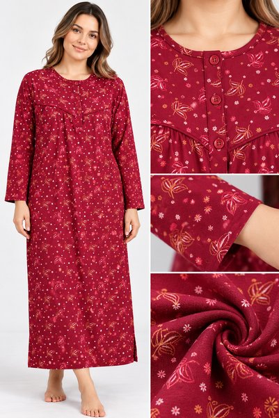 Mecit Pijama Plus Size Long Sleeve Women's (Mom) Nightgown Floral Print Mom N...