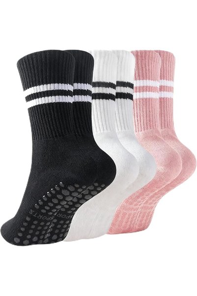 GENERAL Pilates Grippy Socks with Grips for Women Yoga Non Slip Long Socks Gy...