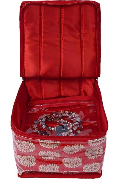 Kuber Industries Brocade Jewellery kit with 10 Pouch|Solid Print With Waterpr...
