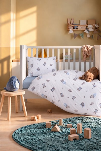 Bebelz 100% Cotton "Sleeping Bear" Teddy Bear Print Duvet Cover Set, 4-Piece ...