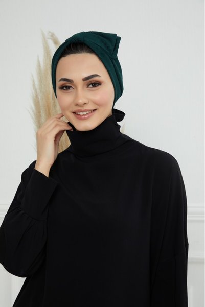 HIJAB VIP توربان قطني قابل للتعديل - اخضر غامق