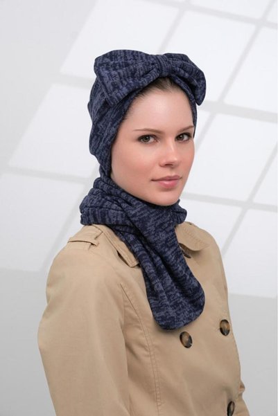 HIJAB VIP Winter Turban Set with Shawl-Navy Blue