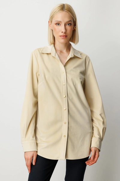 Ekol Women's Ecru Corduroy Blouse with Thin Corded Fabric 03045