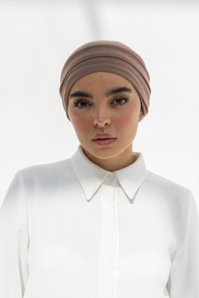 HIJAB VIP توربان دبل سترتش قطعتين طقطق - بني فاتح