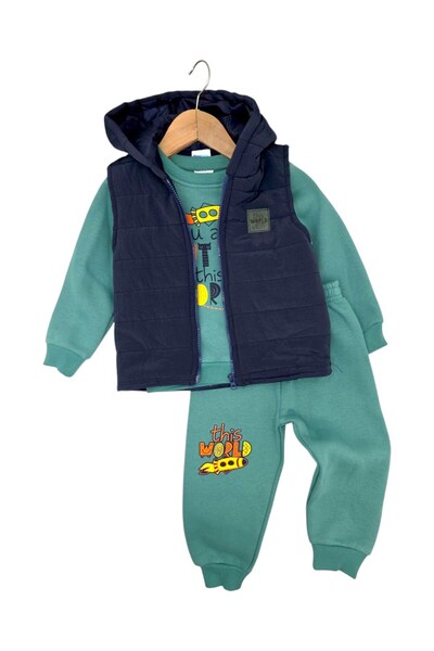 VOY KİDS Boys' Winter 3-Strand Brushed Inside Puffer Vest Set (Sizes 6, 9, 12...