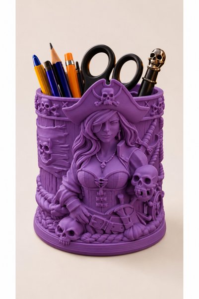 Belupa Decorative Pen Holder with Pirate Girl Figure - Fantastic Desktop Orga...