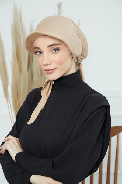 HIJAB VIP توربان كاب ربط من الخلف - بني فاتح