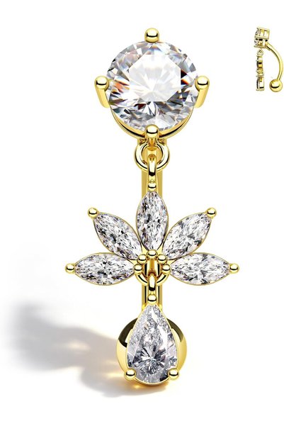 COCOCHARM COCHARM Flower Dangle Belly Button Ring, 14G Gold Reverse Belly But...