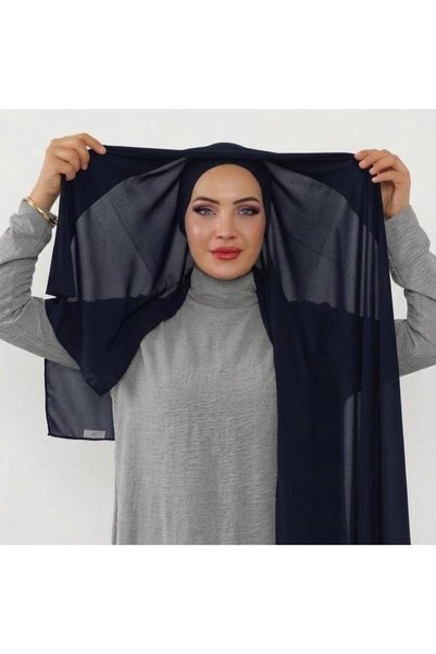 HIJAB VIP Chiffon Hijab with Magnet and Side Cap on the Right Side-Navy Blue