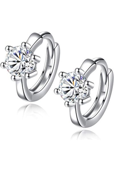 GENERAL Sterling Silver Plated Round Cubic Zirconia Hoop Earrings Hypoallerge...