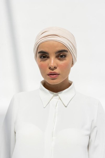 HIJAB VIP توربان دبل سترتش قطعتين طقطق - بيج فاتح