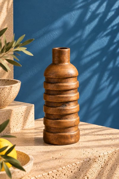 BUCOLIC Vază decorativă Boho din lemn natural de salcâm, în formă de inel – 3...