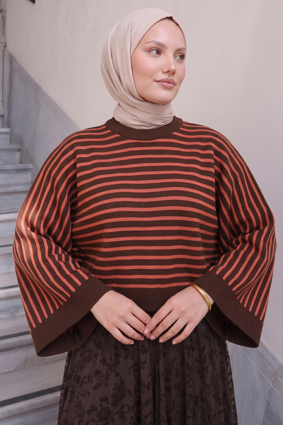 zenne Striped Casual Knit Sweater T2623 - BROWN