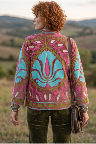 Bohoyasam Women's Suzani Embroidered Velvet Jacket – Ethnic Bohemian Design