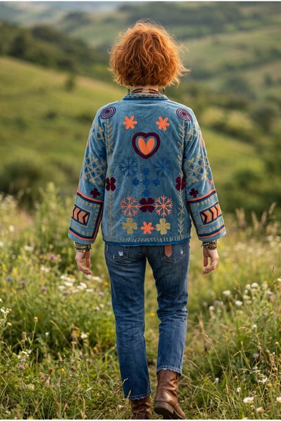 Bohoyasam Women's Suzani Embroidered Velvet Jacket – Ethnic Bohemian Design