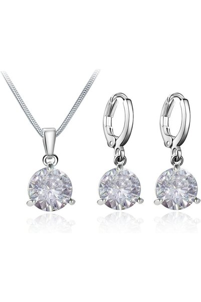 GENERAL CZ Drop Earrings Set,Silver Plated Dangle Earrings and CZ Drop Neckla...