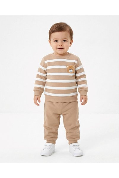 Egelite Boys' Süzene Teddy Bear Print Embroidered Winter 3-Thread Brushed Ins...