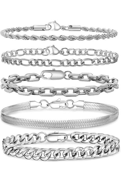 GENERAL 5 Pcs Mens Silver Bracelets, Sturdy Curb Stainless Steel Width Snake ...