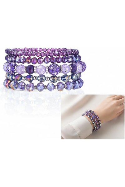 KASTWAVE 5Pcs Purple Bracelets for Women, Multilayered Purple Crystal & Glass...