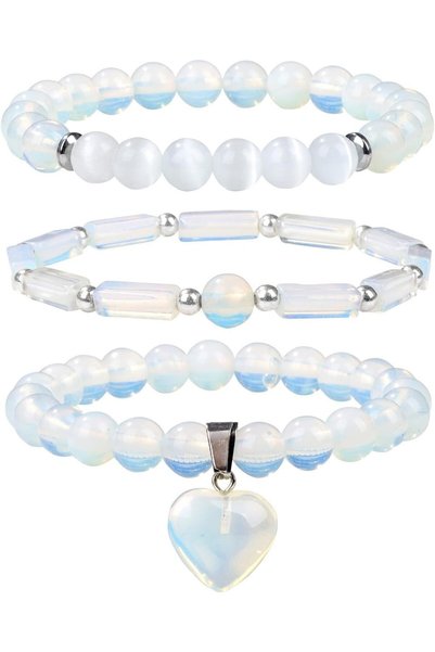 SWIUKPHE 3 Pcs Natural Crystal Moonstone Bracelets for Women, Handmade Heart ...