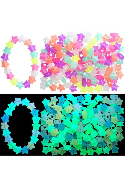 SYOSI Glow in the Dark Star Beads Luminous Star Pony Beads 0.5in Colorful Pen...