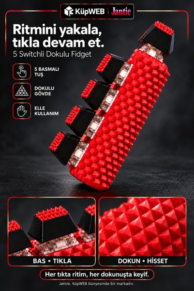 Jantie 5 Tuşlu Mekanik Oyuncağı Dikenli Dokulu Duyusal Fidget Clicker 3D Baskı