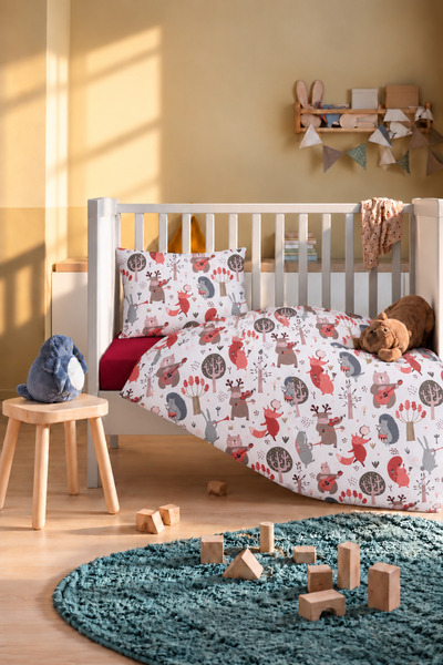 Bebelz 100% Cotton Baby Duvet Cover Set with Animal Print, 4-Piece Set (100x150)