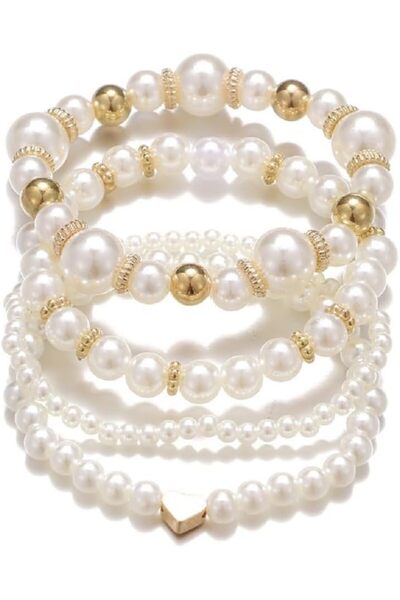AZONEE Pearl Bracelet Set, Simulated White Pearl Stackable Bracelets for Wome...