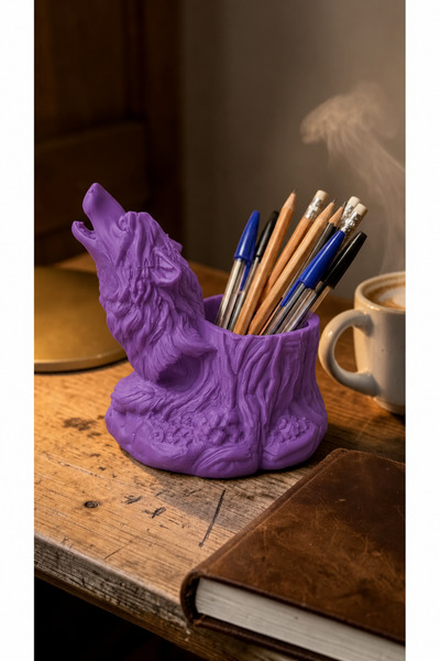 Belupa Decorative Pen Holder with Wolf Figure - Fantastic Desktop Organizer P...