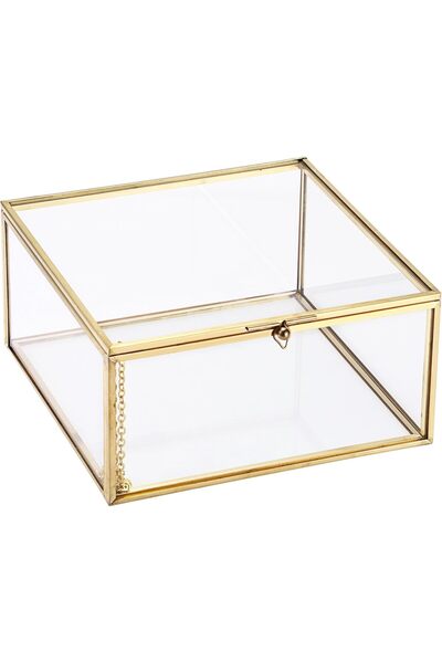 Hipiwe Vintage Glass Jewelry Organizer Box, Golden Metal Keepsake Box Desktop...