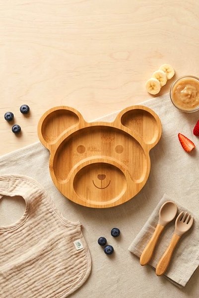Baby Lupa 4-Compartment Bamboo Children's Breakfast Plate, Decorative Baby Plate