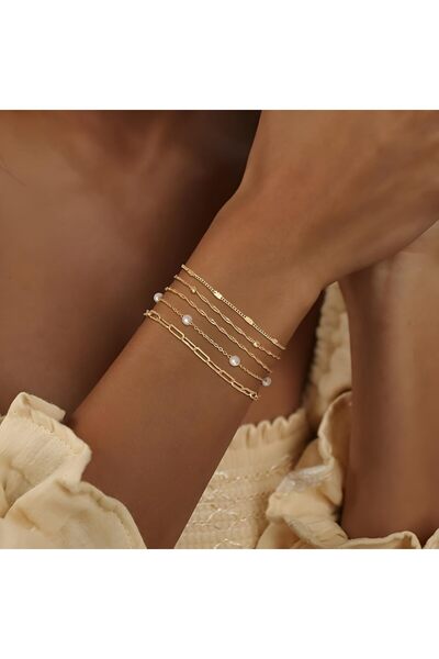 X SPRING Trendy Bracelets, 5-Piece Gold Jewelry Set for Women, Stainless Stee...