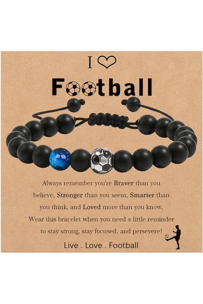 SYOSI Football Bracelet Gift for Boys and Girls, Black Matte Natural Stone Be...