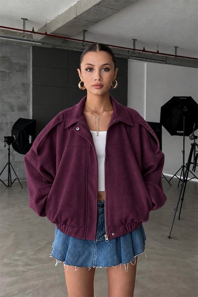 NET OF NOT Oversized Women's Bomber Jacket, Limited Edition, Plum Suede Leather