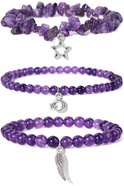 Aputue Amethyst Bracelet, Handmade Purple Crystal Stretchable Bead Bracelet, ...