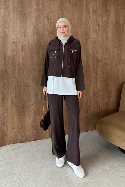 Şule Giyim Bird's-Eye 3-Piece Set, Brown