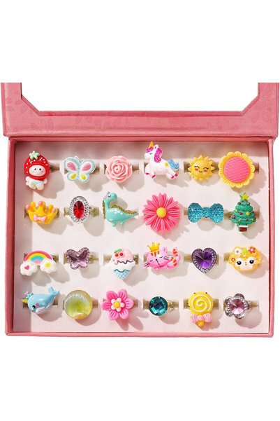 GENERAL PinkSheep Little Girl Jewel Rings in Box, Adjustable, No Duplication,...