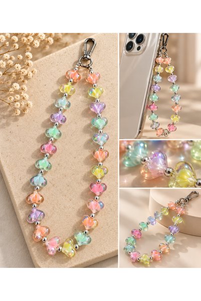 BY DİLEK ÇETİN ACCESSORY تعليقة هاتف مزينة بالخرز بألوان الباستيل.